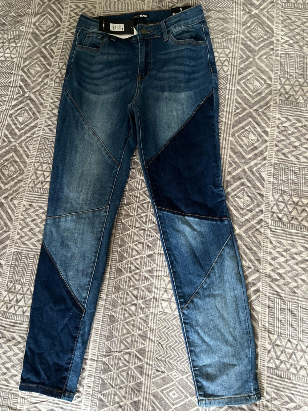 Fashion Nova Women's Patchwork Skinny Jeans - Blue Denim
